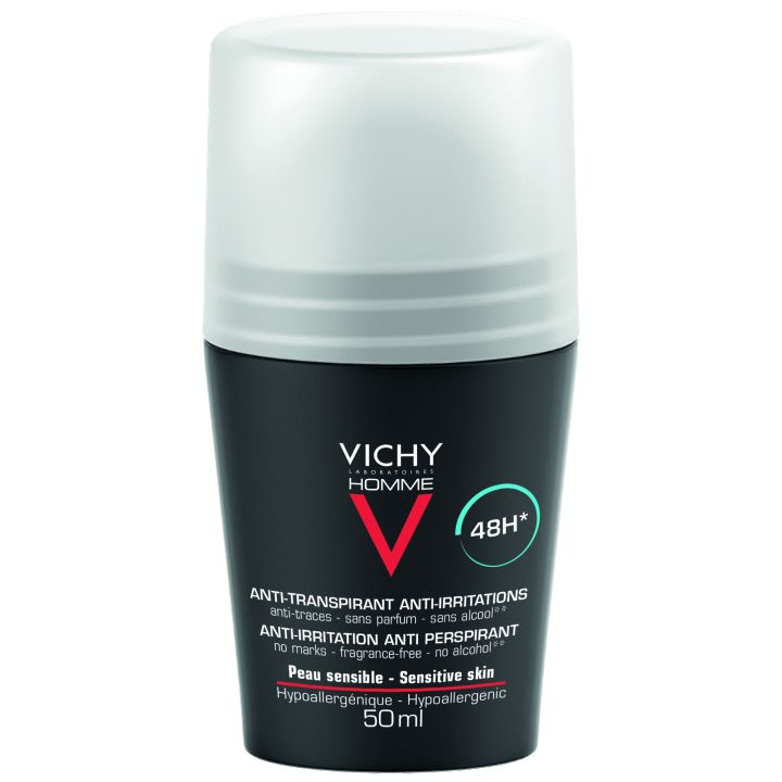 Déodorant anti-transpirant 48h peau sensible Vichy homme - flacon bille de 50 ml
