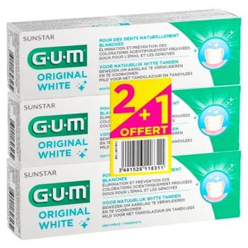 Original White Dentifrice GUM - lot de 3 tubes de 75 ml