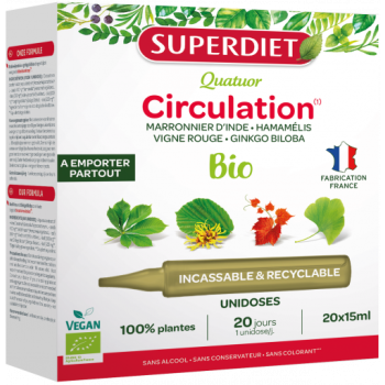 Quatuor Circulation bio Superdiet - boîte de 20 unidoses de 15ml