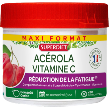 Maxi pot Acérola vitamine C Super Diet - 90 comprimés sécables à croquer