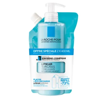 Lipikar surgras crème lavante anti-dessèchement La Roche Posay - offre spéciale 2x400ml