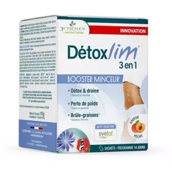 Détoxlim 3 en 1 booster minceur saveur pêche 3 Chênes - 14 sachets de 8g