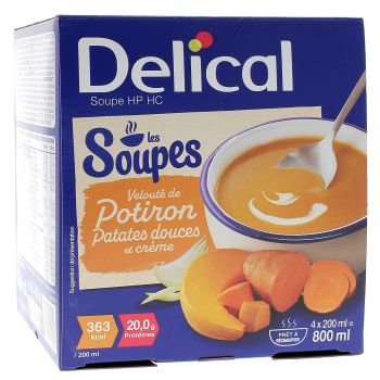 Delical Soupe HP/HC Velouté de potiron patates douces et crème - 4 bols de 200ml