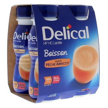 Delical Boisson HP/HC lactée saveur pêche abricot - 4 bouteilles de 200 ml