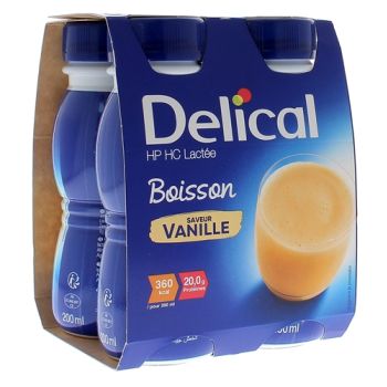 Delical Boisson HP/HC lactée saveur vanille - 4 bouteilles de 200 ml
