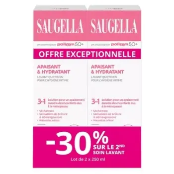 Soin lavant intime quotidien apaisant et émollient Saugella - lot de 2 flacons de 250ml offre spéciale