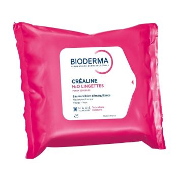 Créaline H2O lingettes démaquillante peaux sensibles Bioderma - 25 grandes lingettes