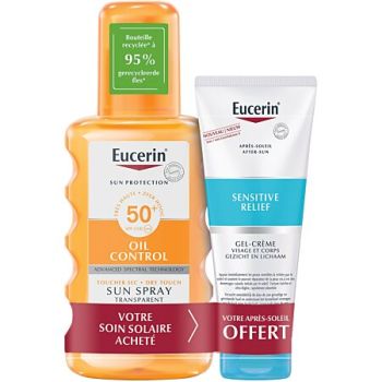 Sun oil control spray solaire SPF50+ Eucerin - flacon de 200ml + après soleil After Sun 50ml offert