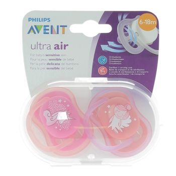 Sucette Ultra Air licorne/fée 6-18 mois Philips Avent - boite de 2 sucettes
