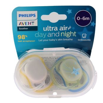 Sucettes ultra-air day and night 0/6 mois Philips Avent - lot de 2 sucettes