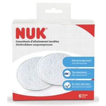 Coussinets d'allaitements lavables NUK - boite de 6 pièces + un filet de lavage