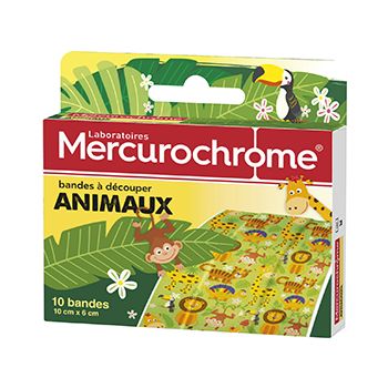 Bandes à découper animaux Mercurochrome - boite de 10 bandes de 10cm x 6cm