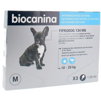 Biocanina Fiprodog Spot on 134 mg chiens moyens 10-20 kg - 3 pipettes