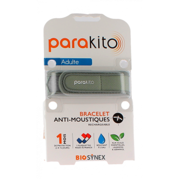 Bracelet anti-moustique rechargeable kaki Para kito - 1 bracelet + 2 recharges