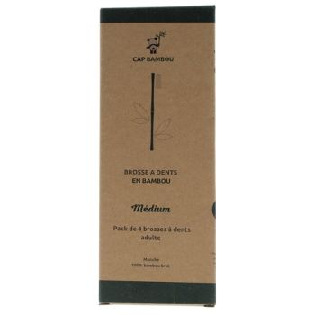 Brosse à dents adulte en bambou médium Cap Bambou - lot de 4 brosses à dents