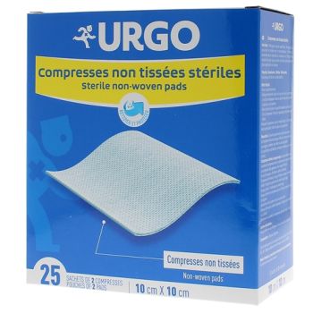 Compresses stériles non tissé Urgo - 25 sachets de 2 compresses 10 x 10 cm