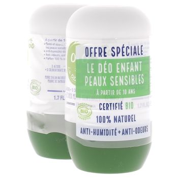La Tête à Toto Déodorant enfant 48h peaux sensibles bio Poupina - lot de 2 roll-on de 50 ml