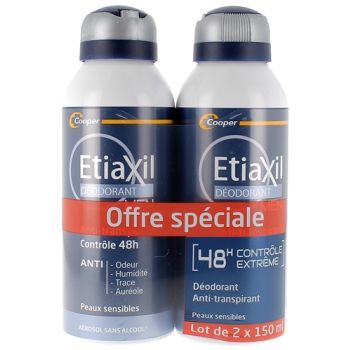 Déodorant homme anti-transpirant contrôle 48h Etiaxil - lot de 2 aérosols de 150 ml