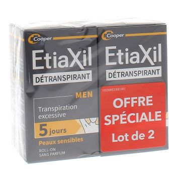 Détranspirant Men homme aisselles peau sensible Etiaxil - lot de 2 roll-on de 50 ml