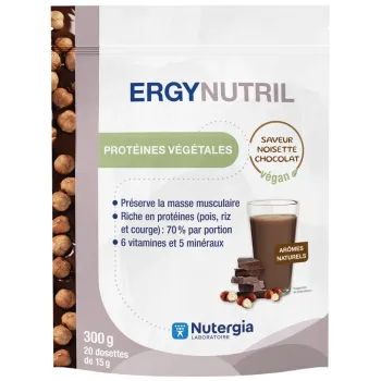 Ergynutril Protéines végétales noisette chocolat vegan Nutergia - sachet de 300g