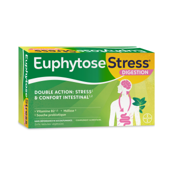 EuphytoseStress® Digestion - Stress et confort intestinal - Probiotiques, mélisse, vitamine B2 2x14 comprimés