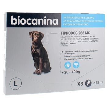 Fiprodog Spot on 268 mg grand chien 20-40 kg Biocanina - boîte de 3 pipettes