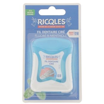 Fil dentaire ciré fluoré & mentholé Ricqles - fil de 60 m