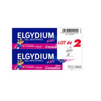 Gel dentifrice kids grenadine protection caries Elgydium - lot de 2x50 ml