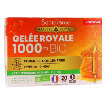 Gelée royale 1000mg bio Santarome - boîte de 20 ampoules de 10ml