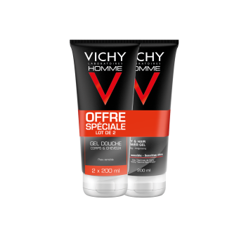 Hydra mag C gel douche corps & cheveux Vichy homme - 2 tubes de 200 ml