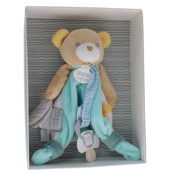 Mini doudou ours attache sucette Doudou et compagnie - boîte avec doudou de 15 cm