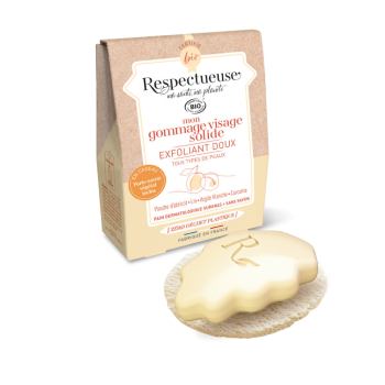 Mon gommage visage solide exfoliant doux bio Respectueuse - pain de 35g + porte-savon végétal offert