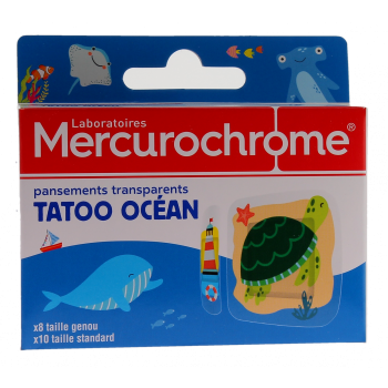 Pansements transparents effet tatoo océan Mercurochrome - boite de 18 pansements