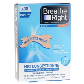 Bandelettes nasales Original Breathe Right - boîte de 30 bandelettes