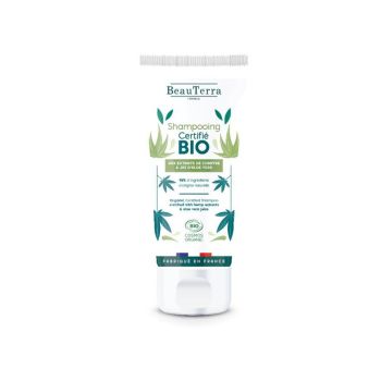 Shampoing aux extraits de chanvre et jus d'aloe vera bio BeauTerra - tube de 75ml