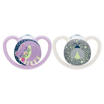 Space Night Sucettes silicone 0-6 mois NUK - lot de 2 sucettes phosphorescentes