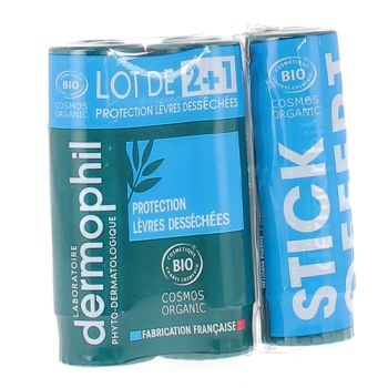 Stick à lèvres protection lèvres desséchées bio Dermophil - lot de 2+1 gratuit
