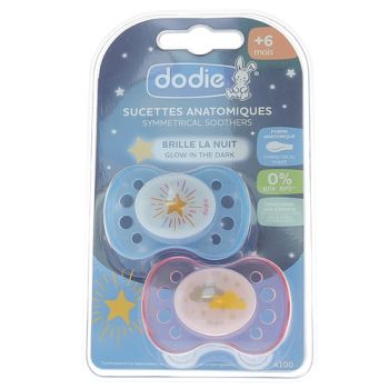 Sucettes anatomiques +6 mois spéciales nuit Dodie - lot de 2 sucettes