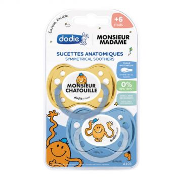 Sucettes anatomiques édition limitée Madame Monsieur +6 mois Dodie - lot de 2 sucettes