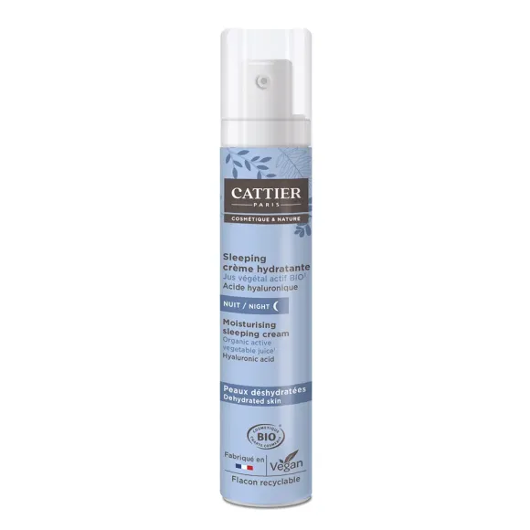 Sleeping crème hydratante peaux déshydratées bio Cattier - flacon pompe de 50ml