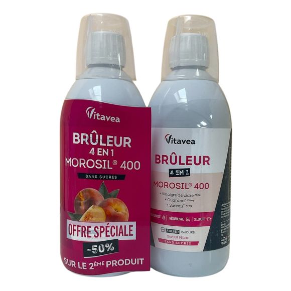 Brûleur 4en1 Morosil 400 saveur pêche Vitavea - lot de 2 flacons de 500ml offre spéciale