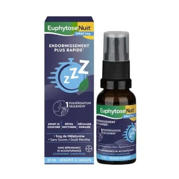 Euphytose Nuit spray 1mg de mélatonine sans sucre gout menthe - spray de 20ml