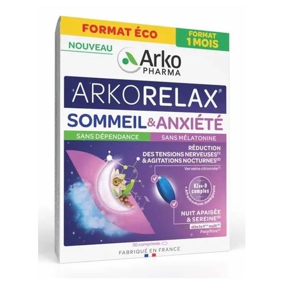 Arkorelax sommeil & anxiété Arkopharma - boîte de 30 comprimés