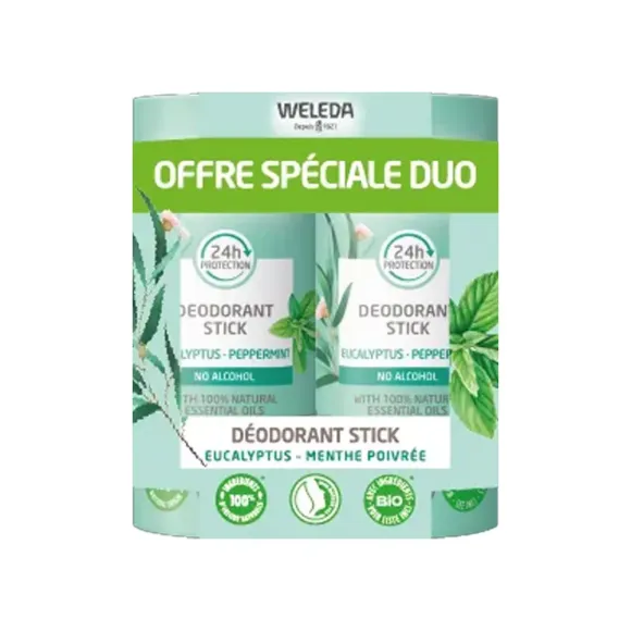 Déodorant stick eucalyptus menthe poivrée bio offre spéciale duo Weleda - lot de 2 sticks 