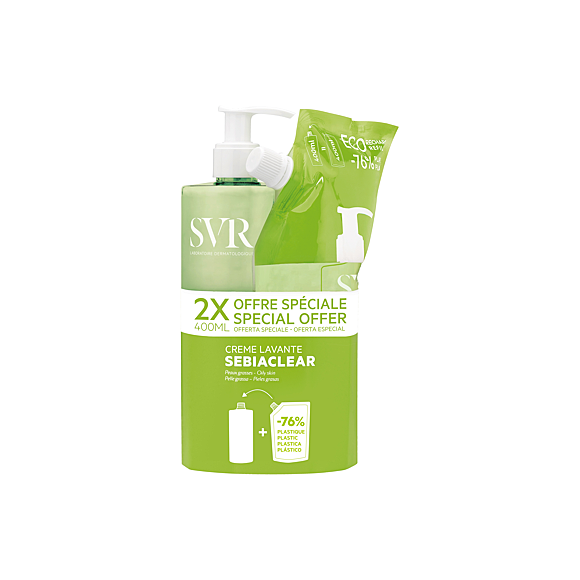 Sebiaclear crème lavante SVR - flacon-pompe de 400ml + recharge 400ml
