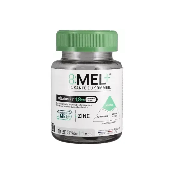 8 MEL+ gummies mélatonine 1,8mg goût mûre - pot de 30 gommes